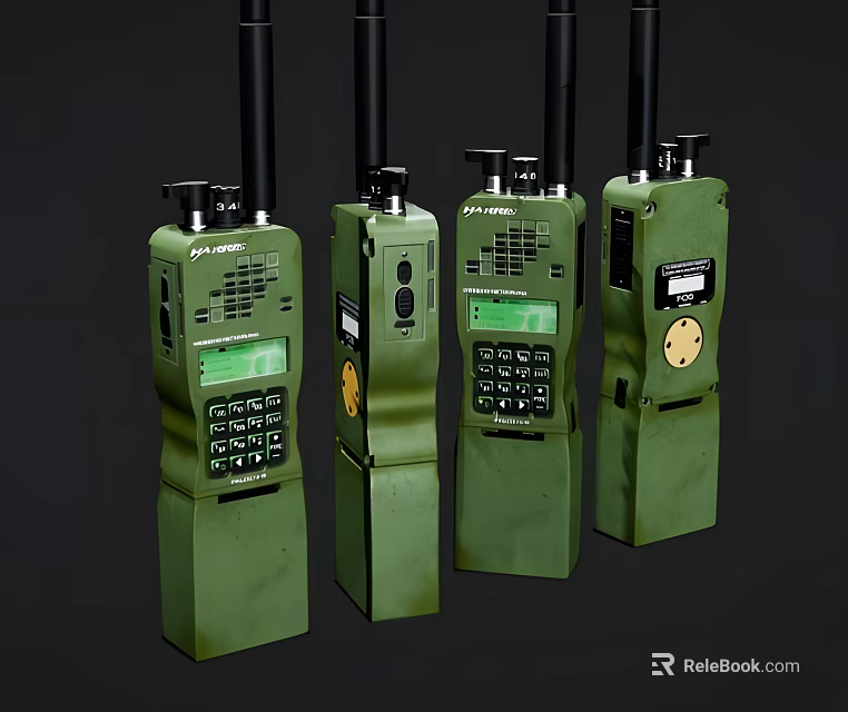 Green Walkie Talkies With Antennas Display And Keypad For Communication 3d model 