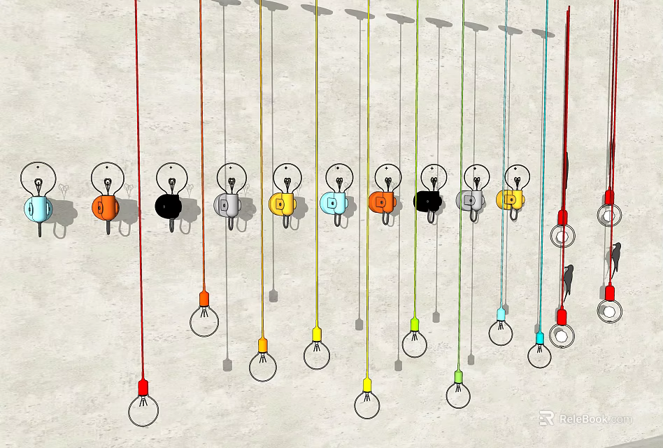 Colorful Modern Pendant Light Fixture Combination With Various Colored Cords And Bulbs 3d model 