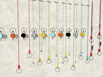 Colorful Modern Pendant Light Fixture Combination With Various Colored Cords And Bulbs 3d model
