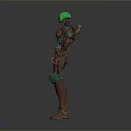 Mechanical Sci Fi Character 3D Model With Green Glowing Head Ring Shaped Copper Green Joints
