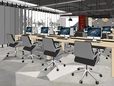 Modern Public Office Space With Rolling Office Chairs Workstations And Computer Monitors 3d model