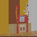 Kindergarten Interior With Red Giraffe Decor Yellow Dots White Leaf Fire Hydrant Sign And Fire Extinguishers 3d model