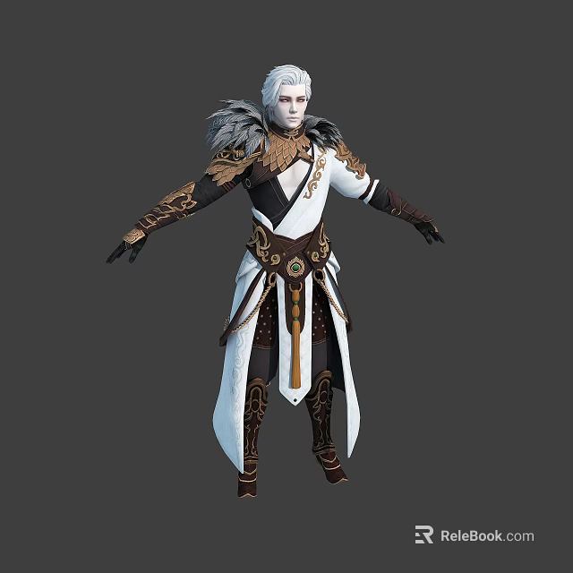 White Haired Warrior In Beast Inspired Armor With Feathered Accents And Ornate Details 3d model 