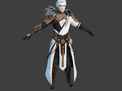 White Haired Warrior In Beast Inspired Armor With Feathered Accents And Ornate Details 3d model