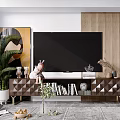 Modern TV Stand Design In Living Room With TV Books And Plants