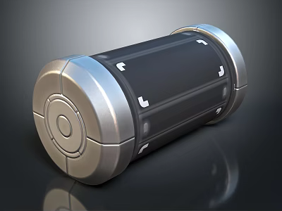 Modern Cylindrical Tech Device Featuring Silver Metallic Trim Black Surface And White Symbols 3d model