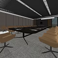 Modern Conference Room Interior With Round Table Tan Chairs And Recessed Lighting