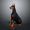 Doberman Pinscher with Black and Tan Coat Sitting on Gray Background