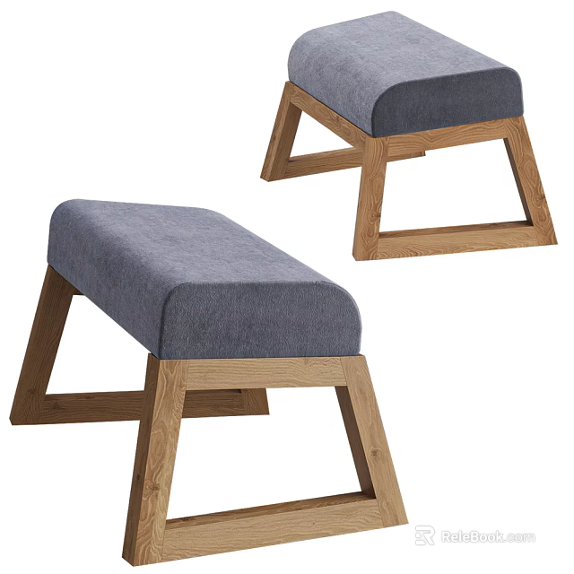 Modern Minimalist Benches With Wooden Triangle Frame And Gray Padded Seats 3d model 