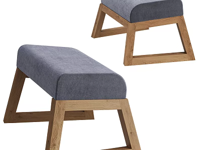 Modern Minimalist Benches With Wooden Triangle Frame And Gray Padded Seats 3d model