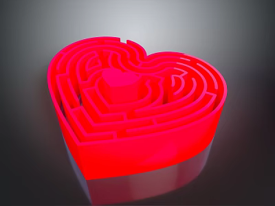 Red Heart Shaped Maze Sculpture With Intricate Carving And Glossy Surface Design 3d model
