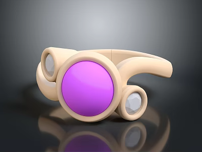 Elegant Stylish Beige Ring with Purple Gemstone and Side Clear Stones 3d model