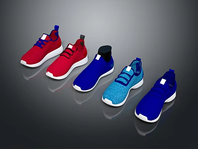 Red And Blue Casual Sports Shoes With Knit Upper And White Soles 3d model