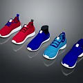 Red And Blue Casual Sports Shoes With Knit Upper And White Soles