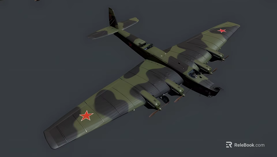 Military Fighter Jet With Green Camouflage And Red Star Emblems 3d model 