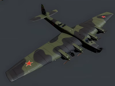 Military Fighter Jet With Green Camouflage And Red Star Emblems 3d model