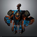 Red And Blue Sci Fi Mechanical Character 3D Model With Armored Body And Antenna Head