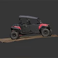 Red and Black Utility Vehicle with Black Roof and Off-Road Tires on Dirt Ground 3d model
