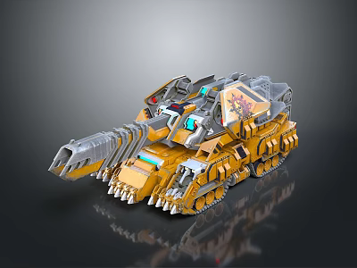 Yellow Mechanical Tank With Armored Structure Cannon Tracks And Decorative Elements 3d model