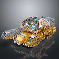 Yellow Mechanical Tank With Armored Structure Cannon Tracks And Decorative Elements