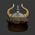 Blue Horned Hat With Intricate Decorative Patterns Spiked Top And Fur Trim