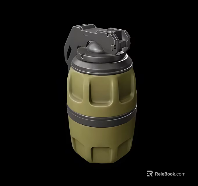 Realistic 3D Model Hand Grenade Weapon with Green Body and Grooved Design 3d model 