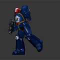 Blue Armored Warrior Robot Figure Numbered 11 Holding Gun Under Spotlight On Gray Background