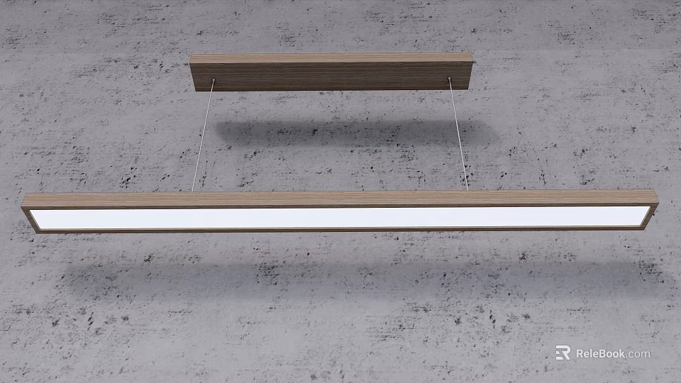 Modern Wooden And White Linear Chandelier Hanging From Concrete Ceiling 3d model 