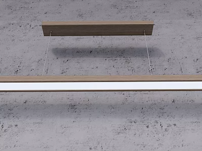 Modern Wooden And White Linear Chandelier Hanging From Concrete Ceiling 3d model