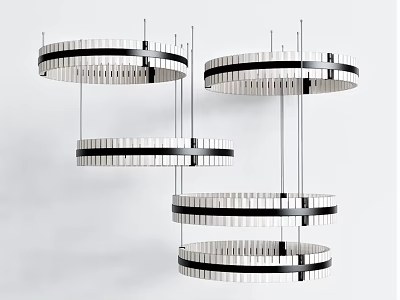 Modern Layered Chandelier With Circular Metal Rings In Black And White 3d model