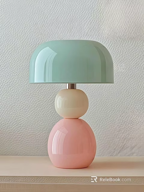 Light Green Shade Chandelier with Cream Colored Sphere and Pink Sphere Against Light Textured Wall 3d model 