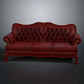 Red Leather Three Seater Sofa With Carved Details Curved Arms And Decorative Legs