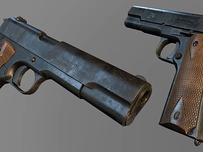 Two Vintage Pistols With Wooden Grips Metal Frames Classic Design And Worn Finish 3d model