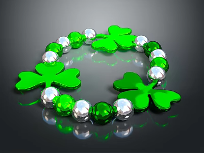 Elegant Green Clover Charm Bracelet With Green And Silver Beads Design 3d model