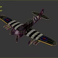 Vintage Fighter Aircraft Green Black White Striped Paint Round Wing Insignia Propeller And Cockpit