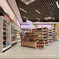 Modern Supermarket Interior With Open Shelves Product Display And Lighting