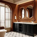 Luxurious Bathroom Interior With Double Mirrored Vanity And Arch Window 3d model
