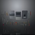 Various Weapons Collection with Knives Tools and Pliers Arranged on Black Reflective Background