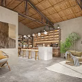 Rustic Living Room Interior With Wooden Beamed Ceiling Rattan Lights And Wicker Furniture