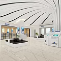 Modern Service Hall Interior with Curved Ceiling Marble Floor Reception Desk and Seating Area