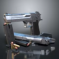 Tactical Silver Handgun With Magazine And Bullets On Reflective Surface 3d model