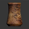 Brown Ceramic Decorative Furniture Vase With Intricate Carved Patterns And Rustic Style
