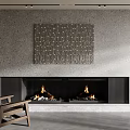 Modern Double Fireplace In Textured Gray Wall With Wood Stacks And Armchair