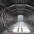 Cartoon Futuristic Corridor Scene With Symmetric Metallic Structures Geometric Frames Shiny Floor And Doorway
