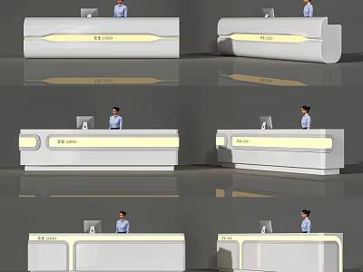 Modern Reception Desk With Curved Design LED Lighting And White Glossy Surface 3d model