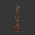 Traditional Metal Spears Placed on Wooden Display Rack with Classic Design