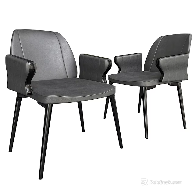 Two Modern Gray Leisure Chairs With Armrests And Black Legs Design 3d model 