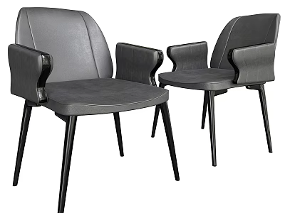 Two Modern Gray Leisure Chairs With Armrests And Black Legs Design 3d model