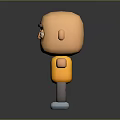 3D Game Movie Cartoon Character With Bald Head Yellow Shirt Smiling Expression Arms Outstretched