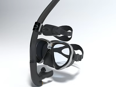 Black Dive Mask With Snorkel And Adjustable Straps For Scuba Diving 3d model